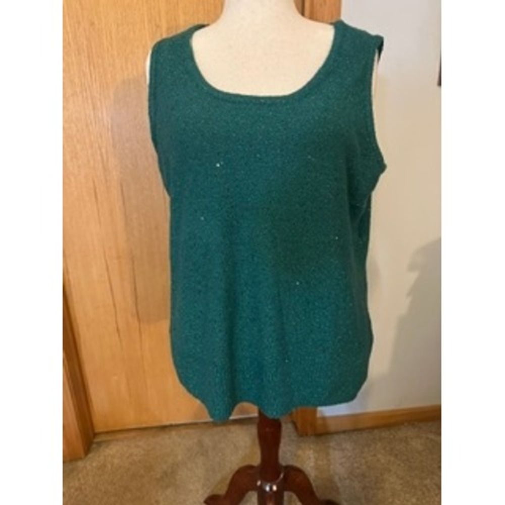 Isaac Mizrahi Live Emerald Green Sequin Metallic Sweater 2X Scoop Neck Holiday